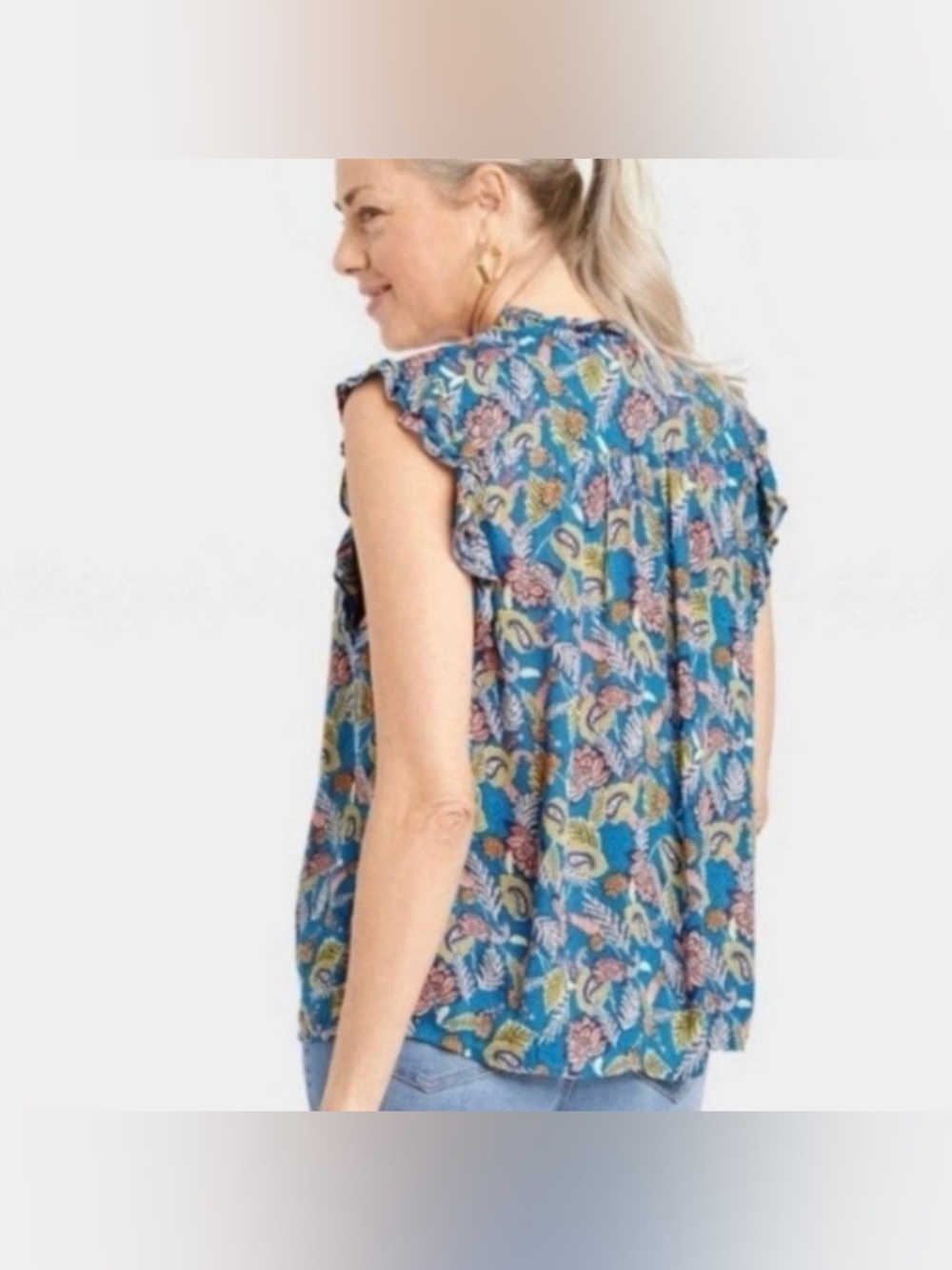 Knox Rose Blue Floral Sleeveless Blouse Top Size XS Bohemian Hippie NWT - Picture 8 of 17